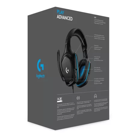 Logitech G 981-000770, Vezetékes, Játék, 20 - 20000 Hz, 280 g, Headset, Fekete, Kék