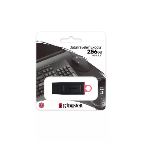 Kingston Technology DataTraveler Exodia, 256 GB, USB A típus, 3.2 Gen 1 (3.1 Gen 1), Kupakos, 11 g, Fekete, Rózsaszín