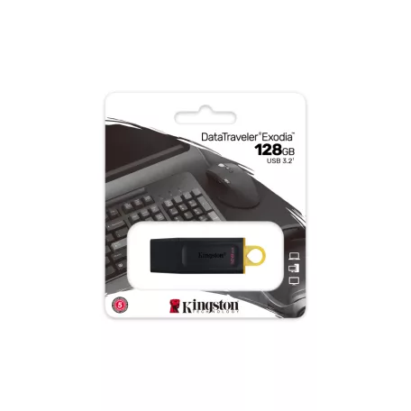 Kingston Technology DataTraveler Exodia, 128 GB, USB A típus, 3.2 Gen 1 (3.1 Gen 1), Kupakos, 11 g, Fekete, Sárga