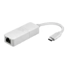 D-Link DUB-E130, Vezetékes, USB C-típus, Ethernet, 1000 Mbit/s, Fehér