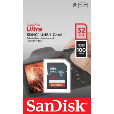 SanDisk Ultra 32GB SDHC Mem Card 100MB/s, 32 GB, SDHC, Class 10, UHS-I, 100 MB/s, Class 1 (U1)