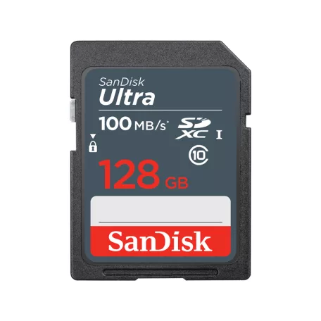 SanDisk Ultra, 128 GB, SDXC, UHS-I, 100 MB/s, Fekete