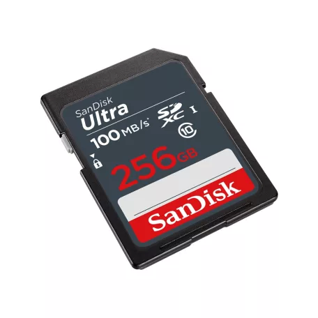 SanDisk Ultra, 256 GB, SDXC, Class 10, UHS-I, 100 MB/s, Ütésálló, Hőálló, Vízálló, Röntgenálló
