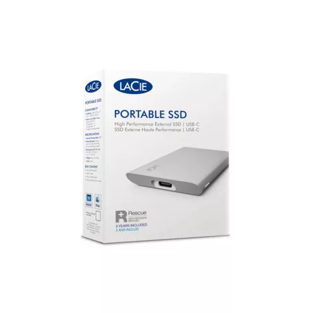 LaCie STKS500400, 500 GB, USB C-típus, 1050 MB/s, Ezüst