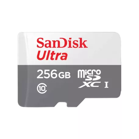 SanDisk Ultra, 256 GB, MicroSDXC, Class 10, UHS-I, 100 MB/s, Szürke, Fehér