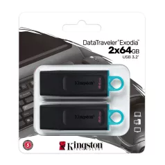   Kingston Technology DataTraveler Exodia, 64 GB, USB A típus, 3.2 Gen 1 (3.1 Gen 1), Kupakos, 22 g, Fekete, Türkizkék