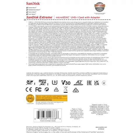 SanDisk Extreme, 64 GB, MicroSDXC, Class 10, UHS-I, 170 MB/s, 80 MB/s