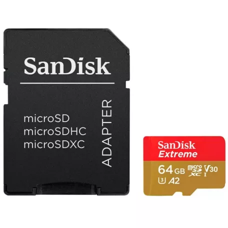 SanDisk Extreme PLUS, 64 GB, MicroSDXC, Class 10, 200 MB/s, 90 MB/s, Class 3 (U3)