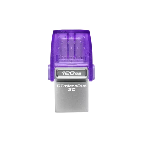 Kingston Technology DataTraveler microDuo 3C, 128 GB, USB Type-A / USB Type-C, 3.2 Gen 1 (3.1 Gen 1), 200 MB/s, Egyéb típusú, Rozsdamentes acél, Lila