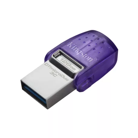 Kingston Technology DataTraveler microDuo 3C, 128 GB, USB Type-A / USB Type-C, 3.2 Gen 1 (3.1 Gen 1), 200 MB/s, Egyéb típusú, Rozsdamentes acél, Lila