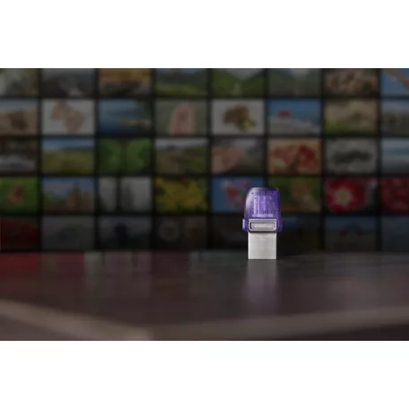 Kingston Technology DataTraveler microDuo 3C, 256 GB, USB Type-A / USB Type-C, 3.2 Gen 1 (3.1 Gen 1), 200 MB/s, Egyéb típusú, Rozsdamentes acél, Lila