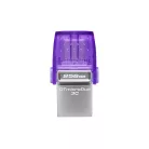Kingston Technology DataTraveler microDuo 3C, 256 GB, USB Type-A / USB Type-C, 3.2 Gen 1 (3.1 Gen 1), 200 MB/s, Egyéb típusú, Rozsdamentes acél, Lila