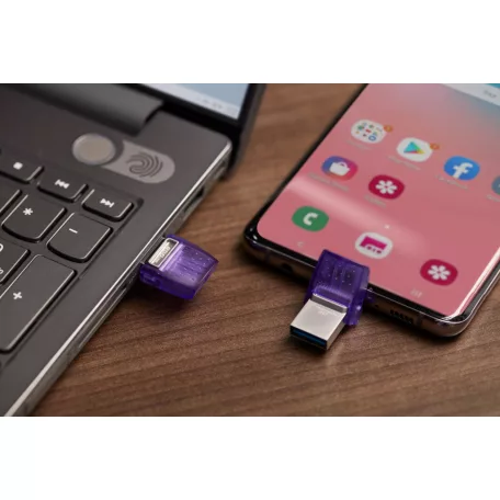 Kingston Technology DataTraveler microDuo 3C, 256 GB, USB Type-A / USB Type-C, 3.2 Gen 1 (3.1 Gen 1), 200 MB/s, Egyéb típusú, Rozsdamentes acél, Lila