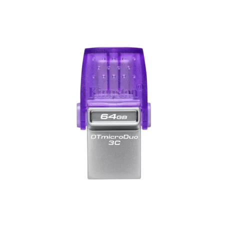 Kingston Technology DataTraveler microDuo 3C, 64 GB, USB Type-A / USB Type-C, 3.2 Gen 1 (3.1 Gen 1), 200 MB/s, Egyéb típusú, Lila, Rozsdamentes acél