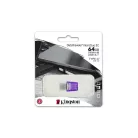 Kingston Technology DataTraveler microDuo 3C, 64 GB, USB Type-A / USB Type-C, 3.2 Gen 1 (3.1 Gen 1), 200 MB/s, Egyéb típusú, Lila, Rozsdamentes acél