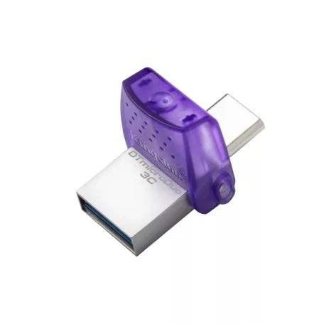 Kingston Technology DataTraveler microDuo 3C, 64 GB, USB Type-A / USB Type-C, 3.2 Gen 1 (3.1 Gen 1), 200 MB/s, Egyéb típusú, Lila, Rozsdamentes acél