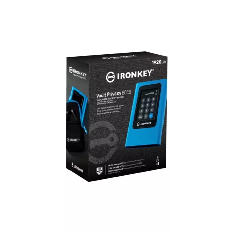 Kingston Technology IronKey Vault Privacy 80, 1,92 TB, USB C-típus, 3.2 Gen 1 (3.1 Gen 1), 250 MB/s, Jelszavas védelem, Kék