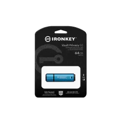   Kingston Technology IronKey Vault Privacy 50, 64 GB, USB A típus, 3.2 Gen 1 (3.1 Gen 1), 250 MB/s, Kupakos, Fekete, Kék