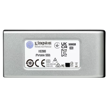 Kingston Technology XS2000, 4 TB, USB C-típus, 3.2 Gen 2 (3.1 Gen 2), 2000 MB/s, Fekete, Ezüst