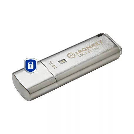 Kingston Technology IronKey Locker+ 50, 32 GB, USB A típus, 3.2 Gen 1 (3.1 Gen 1), 145 MB/s, Kupakos, Ezüst