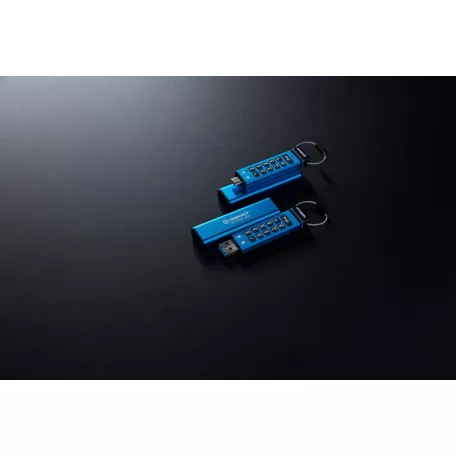 Kingston Technology IronKey Keypad 200, 128 GB, USB A típus, 3.2 Gen 1 (3.1 Gen 1), 145 MB/s, Siklócsapágy, Kék