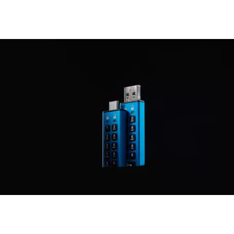 Kingston Technology IronKey Keypad 200, 256 GB, USB A típus, 3.2 Gen 1 (3.1 Gen 1), 145 MB/s, Siklócsapágy, Kék