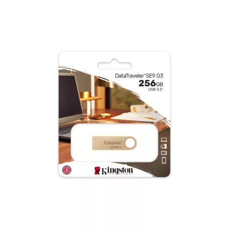 Kingston Technology DataTraveler SE9 G3, 256 GB, USB A típus, 3.2 Gen 1 (3.1 Gen 1), 220 MB/s, Kupak nélküli, Arany