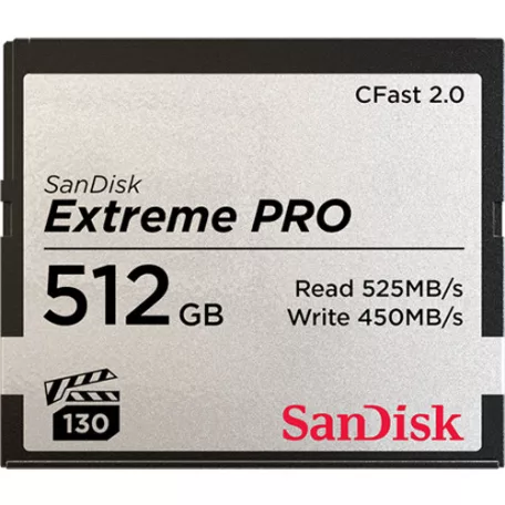 SanDisk Extreme Pro, 512 GB, CFast 2.0, 525 MB/s, 450 MB/s, Fekete, Szürke