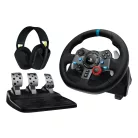 Logitech G 991-000539, Kormánykerék + pedálok + fejhallgató, PC, PlayStation 4, PlayStation 5, Playstation 3, 900°, Vezetékes, USB, Alumínium, Fekete