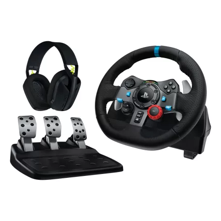 Logitech G 991-000539, Kormánykerék + pedálok + fejhallgató, PC, PlayStation 4, PlayStation 5, Playstation 3, 900°, Vezetékes, USB, Alumínium, Fekete