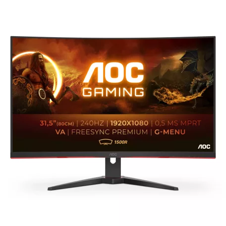 AOC G2 C32G2ZE/BK, 80 cm (31.5"), 1920 x 1080 pixelek, Full HD, LED, 4 ms, Fekete, Vörös