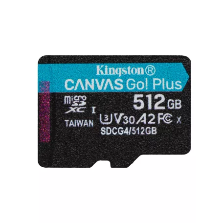 Kingston Technology Canvas Go! Plus, 512 GB, MicroSD, Class 10, UHS-I, 200 MB/s, 160 MB/s