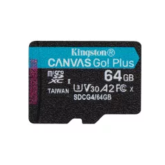   Kingston Technology Canvas Go! Plus, 64 GB, MicroSD, Class 10, UHS-I, 200 MB/s, 100 MB/s