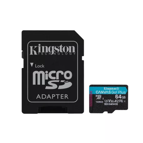 Kingston Technology Canvas Go! Plus, 64 GB, MicroSD, Class 10, UHS-I, 200 MB/s, 100 MB/s