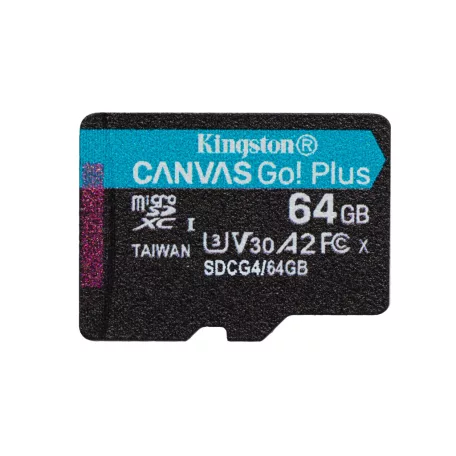 Kingston Technology Canvas Go! Plus, 64 GB, MicroSD, Class 10, UHS-I, 200 MB/s, 100 MB/s