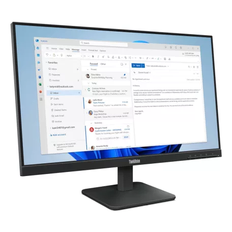Lenovo ThinkVision S24-4e, 60,5 cm (23.8"), 1920 x 1080 pixelek, Full HD, LED, 6 ms, Fekete