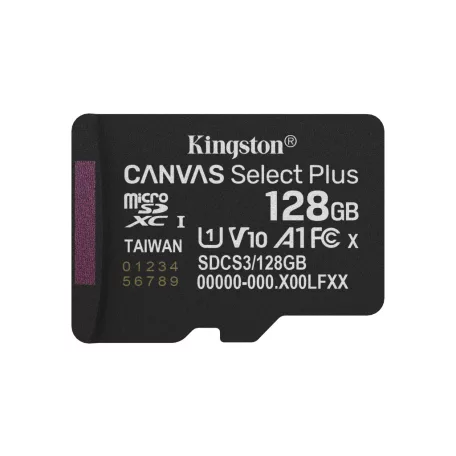 Kingston Technology Canvas Select Plus Gen3, 128 GB, MicroSDXC, Class 10, UHS-I, 150 MB/s, Class 1 (U1)