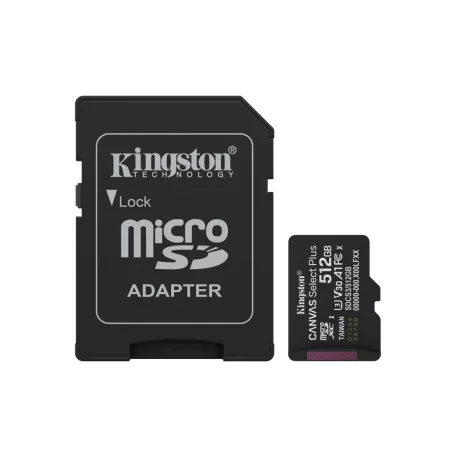 Kingston Technology Canvas Select Plus Gen3, 512 GB, MicroSDXC, Class 10, UHS-I, 150 MB/s, Class 3 (U3)