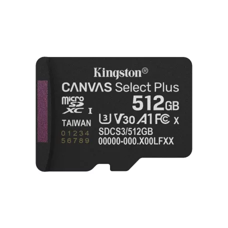 Kingston Technology Canvas Select Plus Gen3, 512 GB, MicroSDXC, Class 10, UHS-I, 150 MB/s, Class 3 (U3)