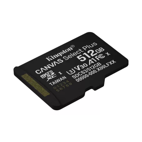 Kingston Technology Canvas Select Plus Gen3, 512 GB, MicroSDXC, Class 10, UHS-I, 150 MB/s, Class 3 (U3)