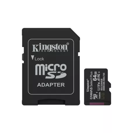 Kingston Technology Canvas Select Plus Gen3, 64 GB, MicroSDXC, Class 10, UHS-I, 100 MB/s, Class 1 (U1)