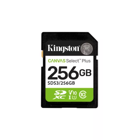 Kingston Technology Canvas Select Plus Gen3, 256 GB, SD, Class 10, UHS-I, 150 MB/s, Class 1 (U1)
