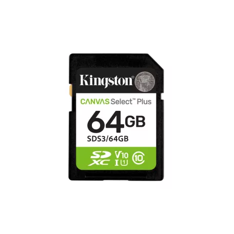 Kingston Technology Canvas Select Plus Gen3, 64 GB, SD, Class 10, UHS-I, 100 MB/s, Class 1 (U1)