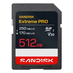   SanDisk Extreme Pro, 512 GB, SDXC, UHS-I, 250 MB/s, 170 MB/s, V30