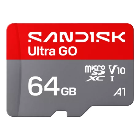 SanDisk Ultra GO, 64 GB, MicroSDXC, UHS-I, 140 MB/s, V10, Szürke, Vörös