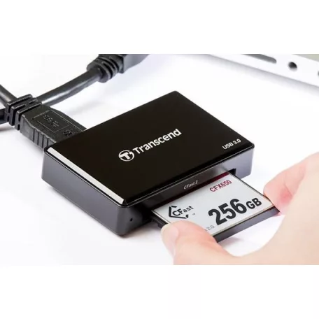 Transcend CFast 2.0 USB3.0, CF, CF II típus, Fekete, CE/FCC/BSMI/KC/RCM/EAC, USB 3.2 Gen 1 (3.1 Gen 1), 5 V, 67,6 mm