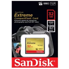   SanDisk 32GB Extreme, 32 GB, CompactFlash, 120 MB/s, 85 MB/s, Fekete, Arany, Vörös