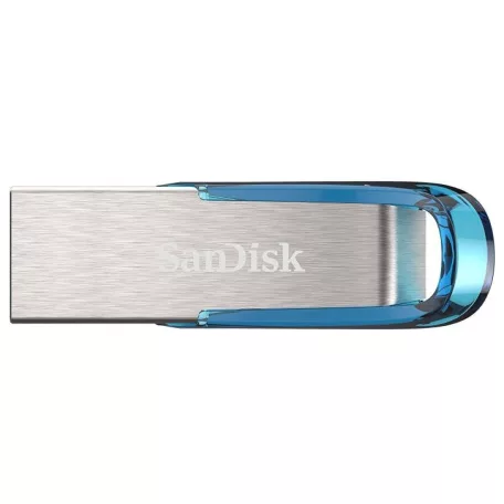 SanDisk Ultra Flair, 128 GB, USB A típus, 3.2 Gen 1 (3.1 Gen 1), 150 MB/s, Kupak nélküli, Kék, Ezüst