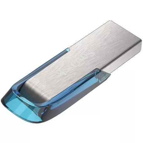 SanDisk Ultra Flair, 128 GB, USB A típus, 3.2 Gen 1 (3.1 Gen 1), 150 MB/s, Kupak nélküli, Kék, Ezüst