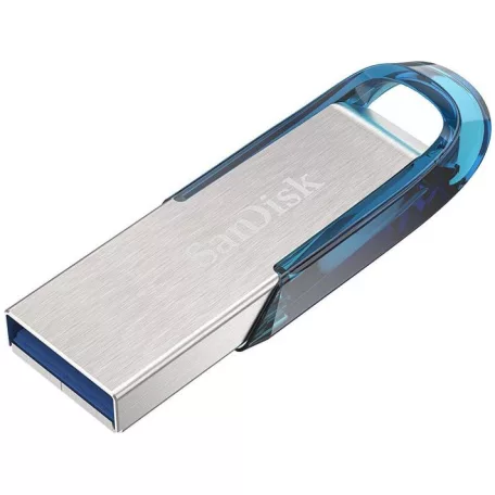 SanDisk Ultra Flair, 128 GB, USB A típus, 3.2 Gen 1 (3.1 Gen 1), 150 MB/s, Kupak nélküli, Kék, Ezüst